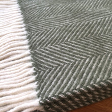 Load image into Gallery viewer, Tweedmill Olive Fishbone Knee Rug / Small  Blanket Throw Pure New Wool
