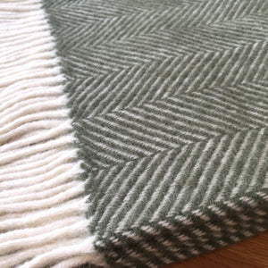 Tweedmill Olive Fishbone Knee Rug / Small  Blanket Throw Pure New Wool