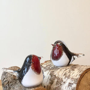 Glass Robin Pair Bird Sculpture Ornament