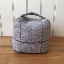 Load image into Gallery viewer, Tweedmill Tweed Square Door Stop - Silver Check/Herringbone Silver