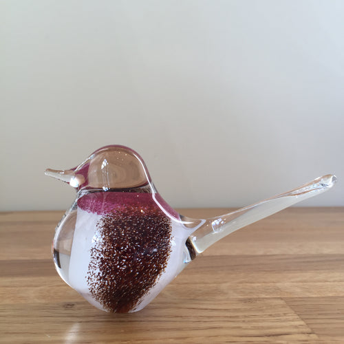 Svaja Basil Bird Brown/White Glass Ornament Paperweight