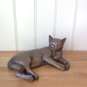 Polly Contented Cat Bronze Frith Sculpture By Paul Jenkins