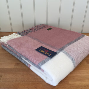 Tweedmill Block Check Throw - Charcoal/Duskey Pink Blanket Pure New Wool