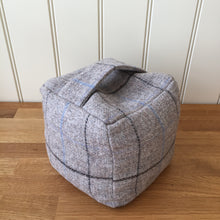 Load image into Gallery viewer, Tweedmill Tweed Square Door Stop - Silver Check/Herringbone Silver