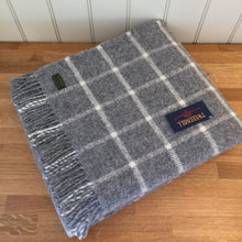 Load image into Gallery viewer, Tweedmill Chequered Check Grey Throw Blanket Pure New Wool