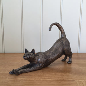 James Cat Stretching Bronze Frith Sculpture By Paul Jenkins