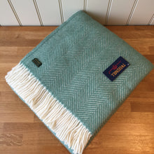 Load image into Gallery viewer, Tweedmill Fishbone Sea Green Throw Pure New Wool Blanket