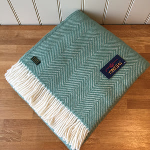 Tweedmill Fishbone Sea Green Throw Pure New Wool Blanket