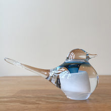 Load image into Gallery viewer, Svaja Basil Bird White/Teal Glass Ornament Paperweight