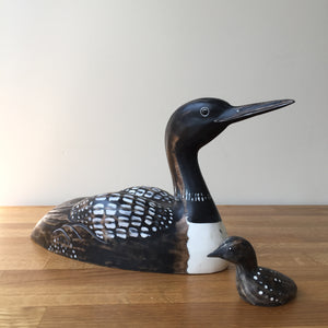 Archipelago Great Northern Diver With Chick Wood Carving