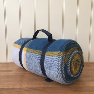 Tweedmill Polo Picnic Rug with Waterproof Backing and Carry Strap - Block Check Ink & Yellow