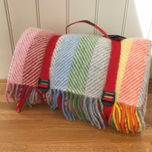 Load image into Gallery viewer, Tweedmill Polo Picnic Rug with Waterproof Backing and Carry Strap - Rainbow Stripe