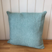 Load image into Gallery viewer, Tweedmill Fishbone Cushion Sea Green Pure New Wool