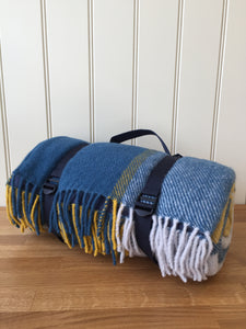 Tweedmill Polo Picnic Rug with Waterproof Backing and Carry Strap - Block Check Ink & Yellow