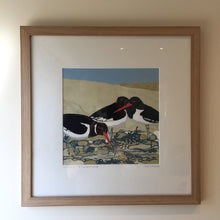 Load image into Gallery viewer, ORIGINAL REDUCTION LINO CUT ART &quot;ALONG THE WATERS EDGE&quot; 2/9 FRAMED IN SOLID OAK