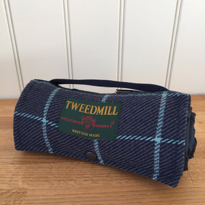 Tweedmill Walker Companion Picnic Rug Waterproof Backed - Navy Tweed Small