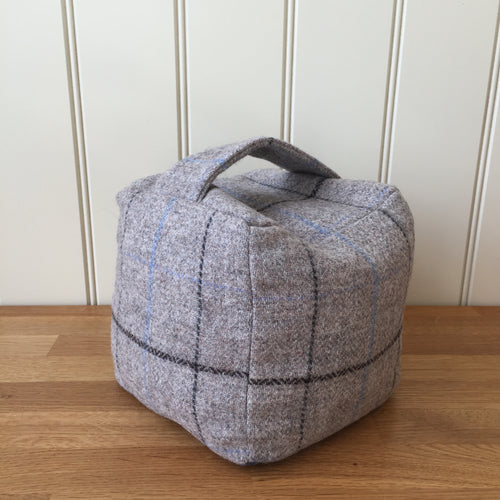 Tweedmill Tweed Square Door Stop - Check Silver/Denim