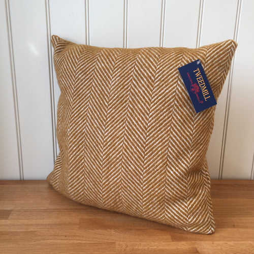 Tweedmill Fishbone Cushion - English Mustard Pure New Wool