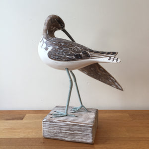 Archipelago Green Sandpiper Preening Wood Carving