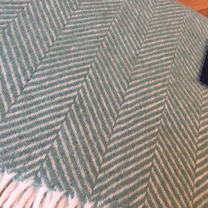 Tweedmill Sea Green Fishbone Knee Rug / Small Blanket Throw Pure New Wool