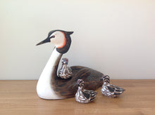 Load image into Gallery viewer, Archipelago Grebe With Three Chicks Wood Carving