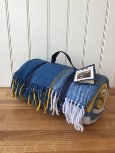 Tweedmill Polo Picnic Rug with Waterproof Backing and Carry Strap - Block Check Ink & Yellow