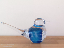 Load image into Gallery viewer, Svaja Basil Bird Big Bubbles Teal Glass Ornament Paperweight