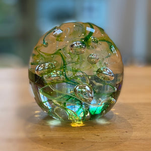 Teign Valley Glass Green Nebula  Paperweight