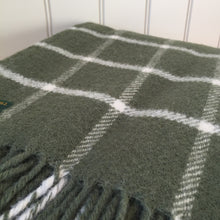 Load image into Gallery viewer, Tweedmill Chequered Check Olive Throw Blanket Pure New Wool