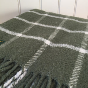 Tweedmill Chequered Check Olive Throw Blanket Pure New Wool