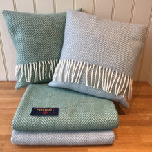 Load image into Gallery viewer, Tweedmill Duck Egg Fishbone Knee Rug / Small  Blanket Throw Pure New Wool