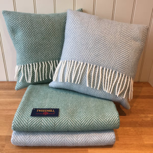 Tweedmill Duck Egg Fishbone Knee Rug / Small  Blanket Throw Pure New Wool