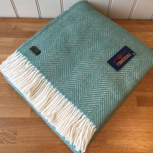 Tweedmill Fishbone Sea Green Throw Pure New Wool Blanket