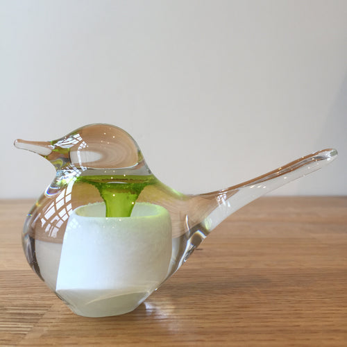 Svaja Basil Bird White/Lime Glass Ornament Paperweight