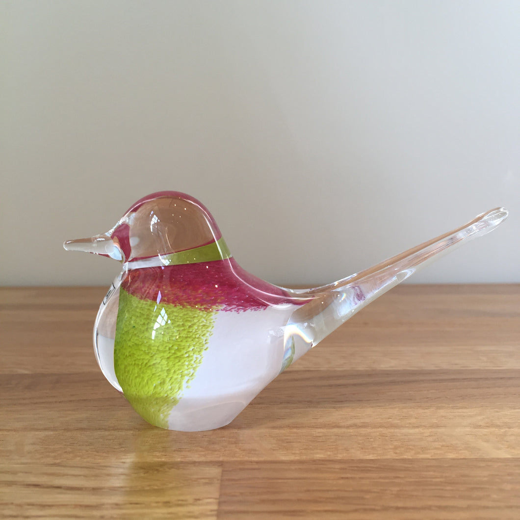 Svaja Basil Bird White/Lime/Cherry Glass Ornament Paperweight