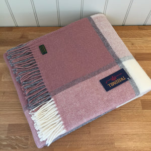 Tweedmill Block Check Throw - Charcoal/Duskey Pink Blanket Pure New Wool