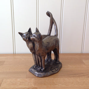 Two's Company Bronze Frith Cat Bronze Sculpture By Paul Jenkins