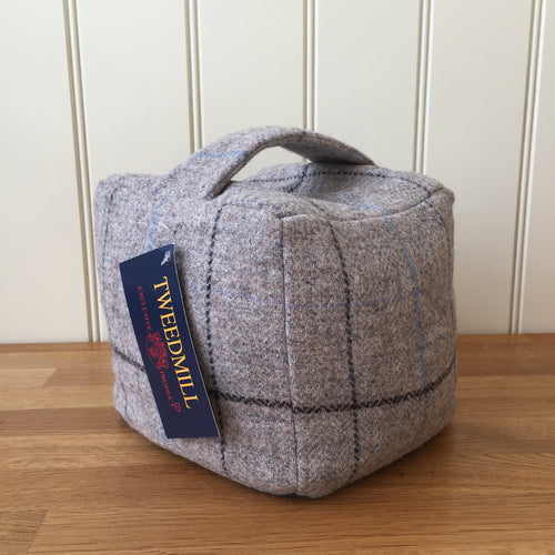 Tweedmill Tweed Square Door Stop - Silver Check/Herringbone Silver