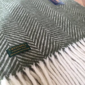 Tweedmill Olive Fishbone Knee Rug / Small  Blanket Throw Pure New Wool
