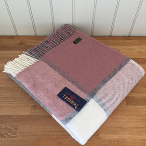 Tweedmill Block Check Throw - Charcoal/Duskey Pink Blanket Pure New Wool