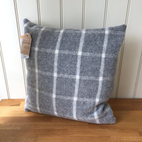 Tweedmill Pure New Wool Chequered Check Grey Cushion