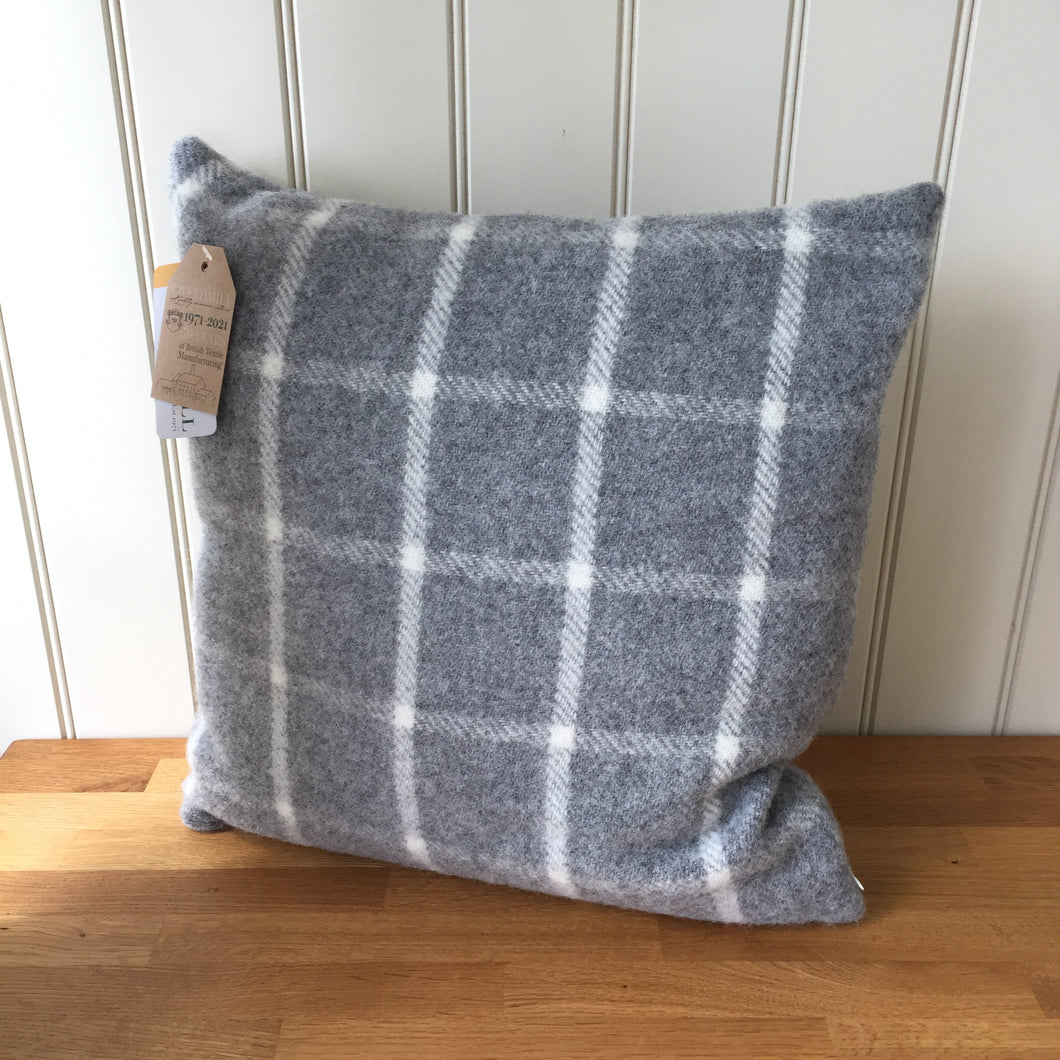 Tweedmill Pure New Wool Chequered Check Grey Cushion