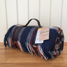 Load image into Gallery viewer, Tweedmill Polo Picnic Rug Pure New Wool Jubilee with Waterproof Backing and Leather Carry Strap - Jubilee/Navy