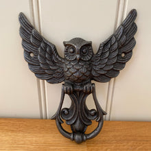 Load image into Gallery viewer, Owl Wings Spread Cast Antique Iron Door knocker Country Cottage Style Gift