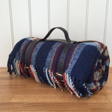 Load image into Gallery viewer, Tweedmill Polo Picnic Rug Pure New Wool Jubilee with Waterproof Backing and Leather Carry Strap - Jubilee/Navy