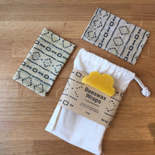 Load image into Gallery viewer, Artisan Beeswax Wraps - 2 Large + Refresher Block - Mudcloth Design Country Gift