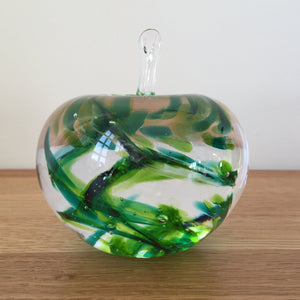 Glass Apple Sculpture Green Paperweight