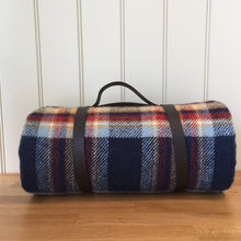 Load image into Gallery viewer, Tweedmill Polo Picnic Rug Pure New Wool Jubilee with Waterproof Backing and Leather Carry Strap - Jubilee/Navy