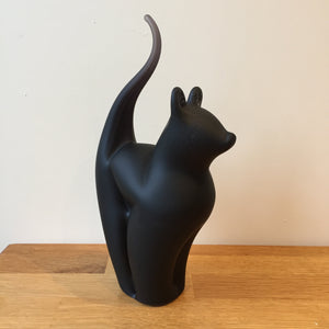 Glass Cat Sculpture Black Frosted Large Handmade Ornament