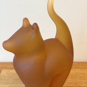 Glass Cat Sculpture Classic Amber Frosted Medium Handmade Ornament